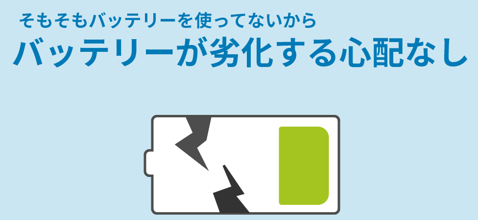 バッテリーの心配なし